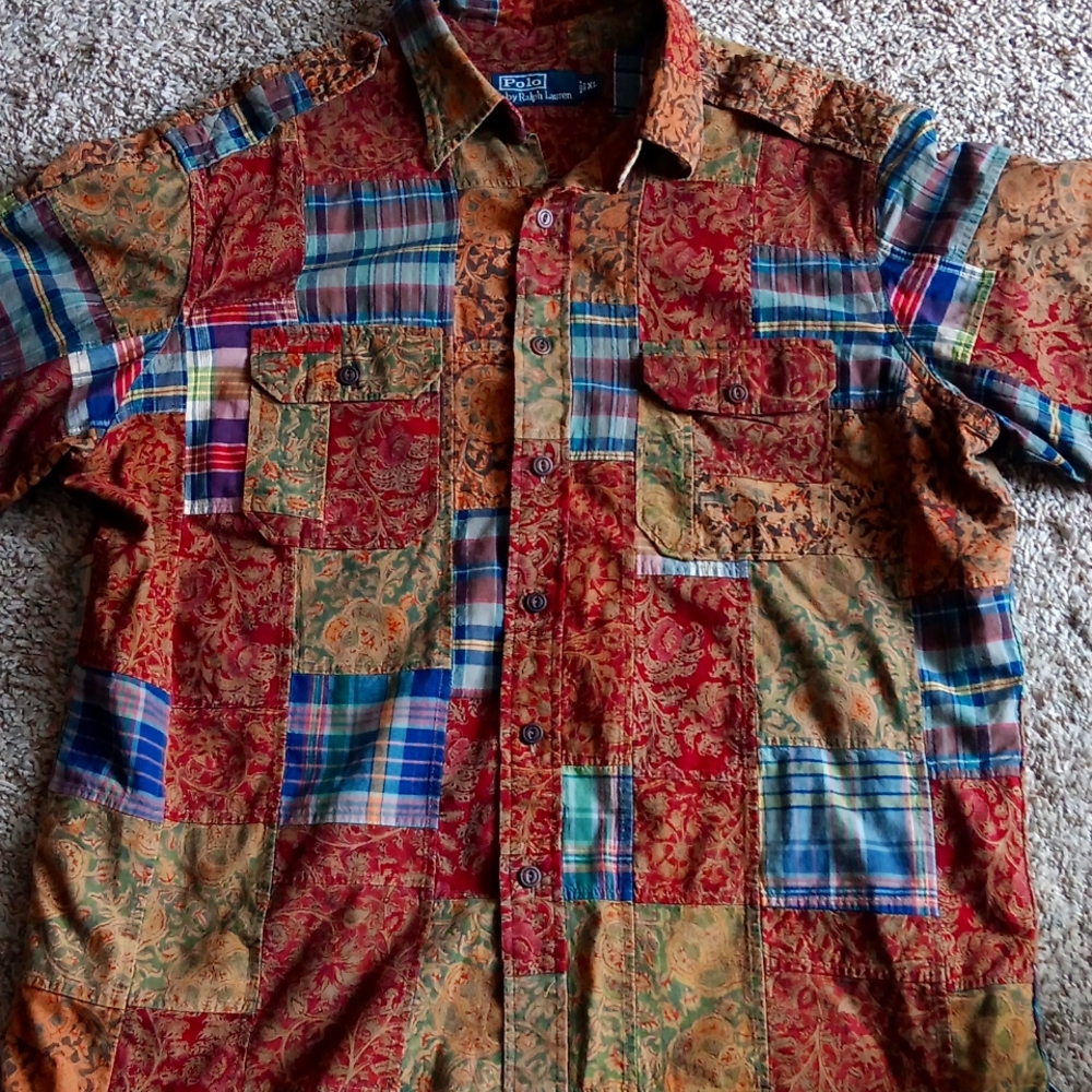 VINTAGE POLO BY RALPH LAUREN PATCHWORK SHIRT XL
